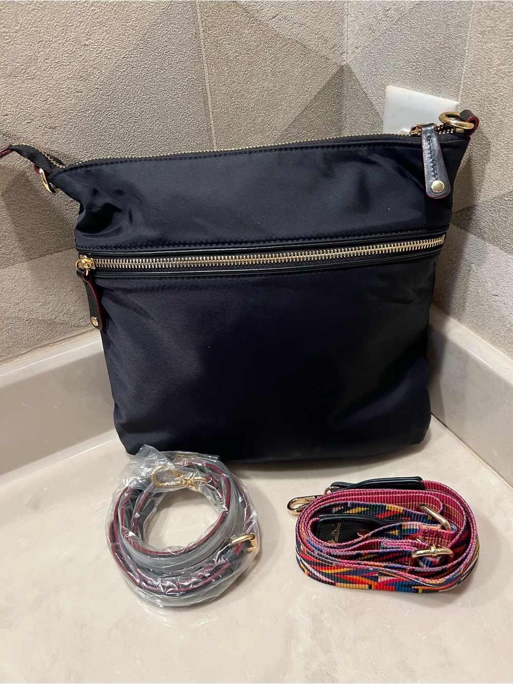 MZ Wallace Large Tribeca Bedford Nylon Crossbody BLACK with Gold Hardware - Picture 4 of 10